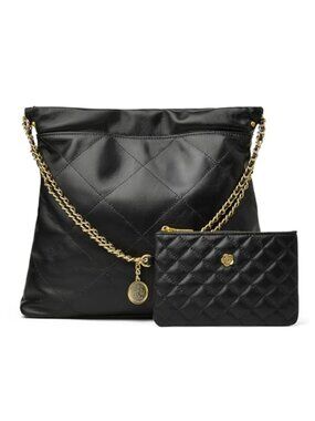 Quilted Tote Bag Set Soft Lambskin Leather Shoulder Purse Large Work Handbag